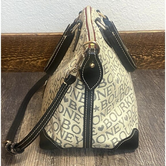 Dooney & Bourke Signature Jacquard Satchel Cream Leather Trim Shoulder Bag Y2K - Picture 4 of 16